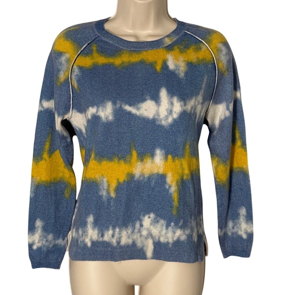 Brodie Cashmere Tie Dye Sweater Blue Yellow and White Size XS